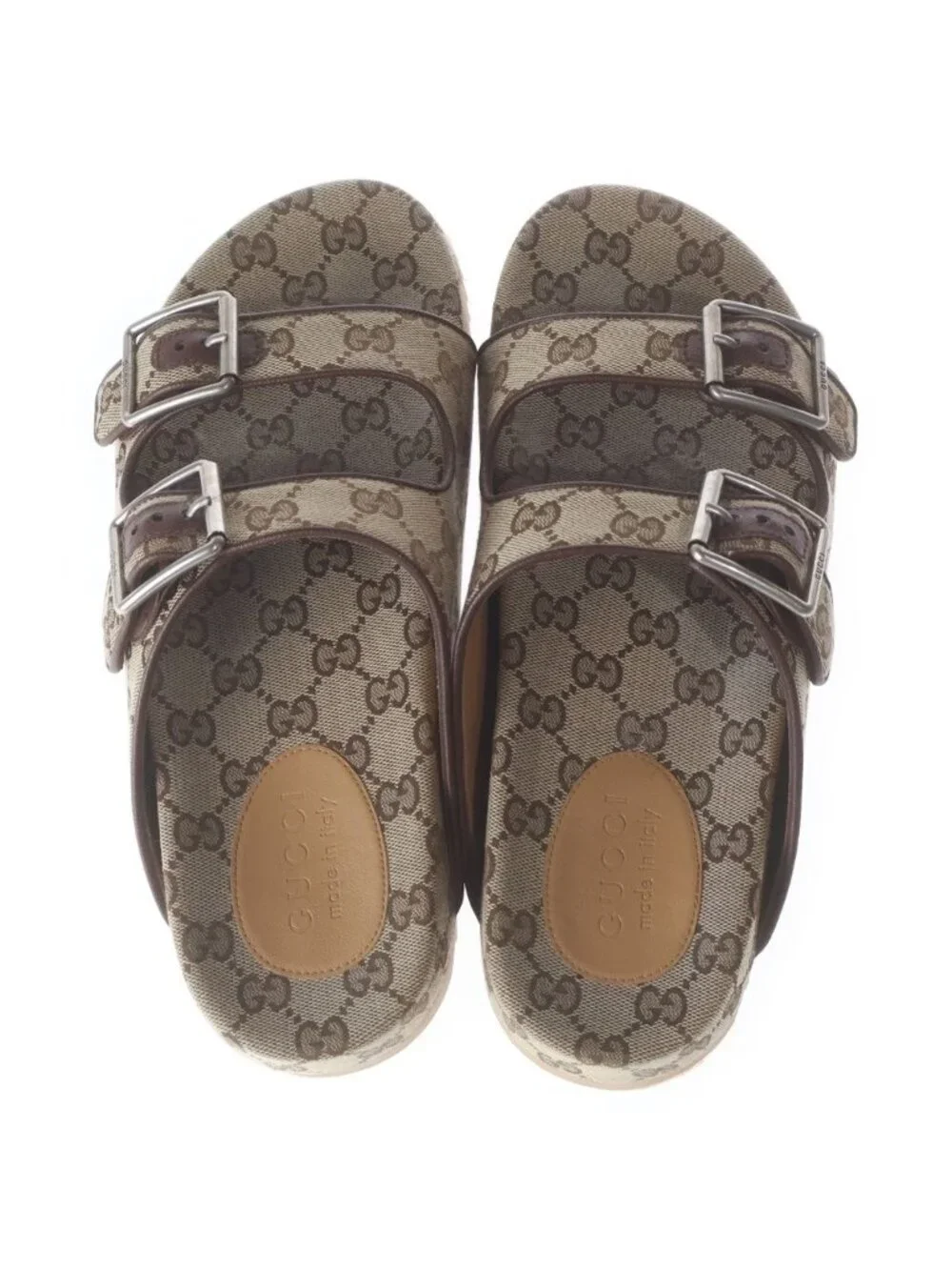 ★SOLD★ Gucci GG Logo Canvas Slide Sandals Beige - Picture 4 of 6